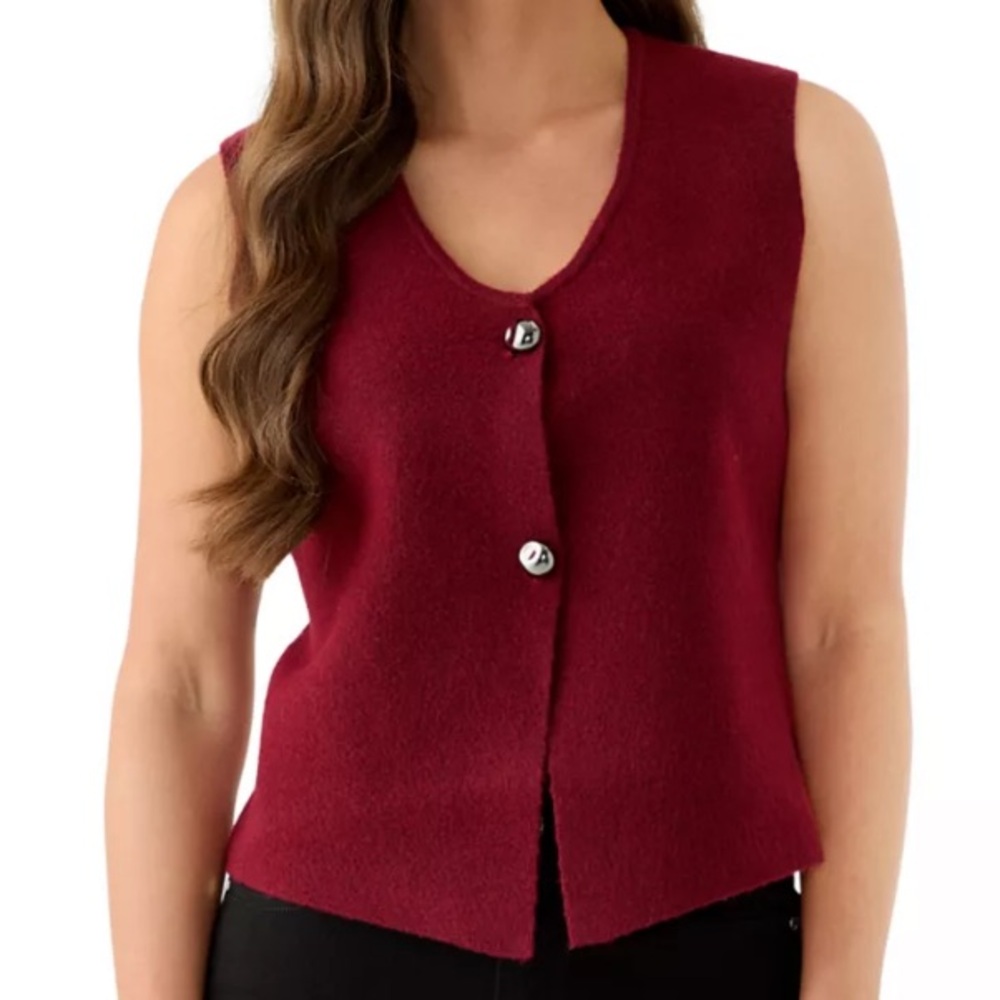 Jason Wu Burgundy Women's Sweater Vest with Novelty Buttons M